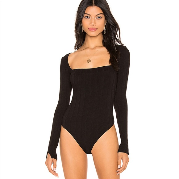 Free People Beside Me Ribbed Black Bodysuit S NWT - Picture 2 of 8
